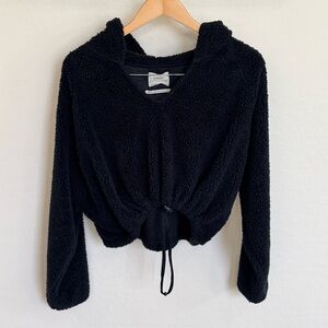Urban Outfitters Black Teddy Fleece Sherpa Cropped Hoodie
